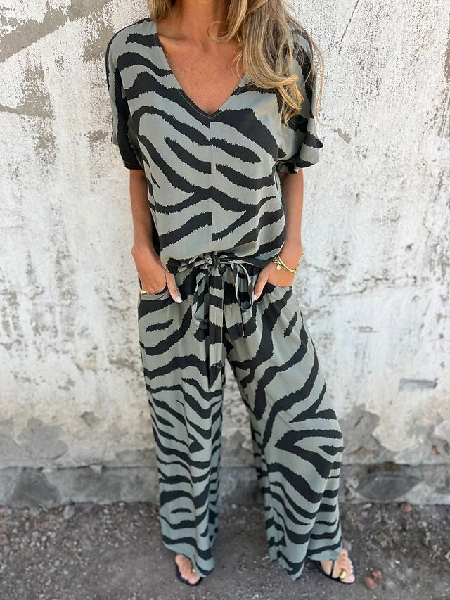 Women's Pants Sets Bolero Top Short Sleeve V Neck Graphic