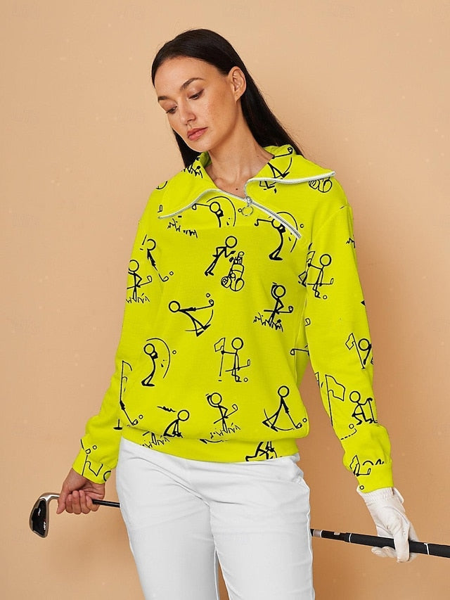 Women's Golf Pullover Sweatshirt Yellow Long Sleeve Top