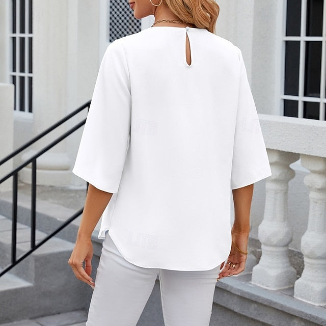 Women's Shirt Blouse Chiffon Tops Ruched Plain Stylish