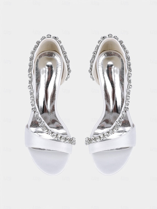 Crystal Heels Satin Champagne Women's – T-Strap with High