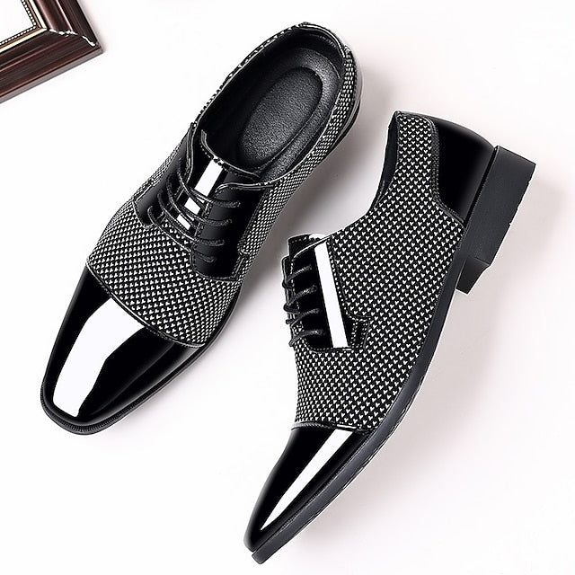 Patent Lace-Up Men's Shoes Formal Leather Faux Black
