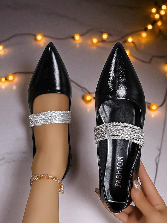 Women's Pointed Patent Toe Leather Flats Black Elegant -