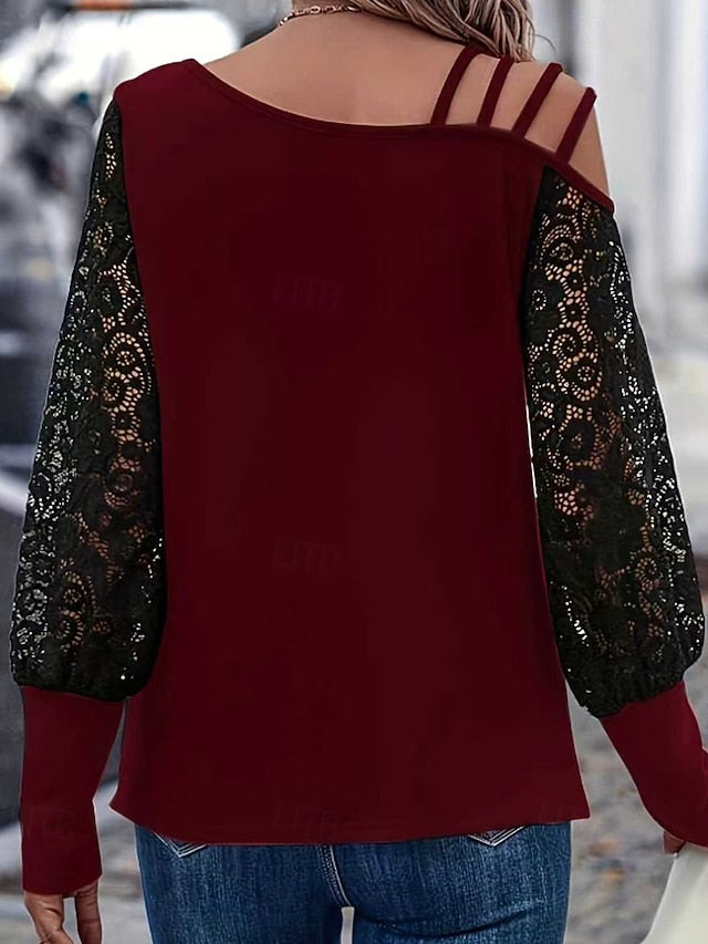 Women's Blouse Lace Tops Lace Patchwork Plain Active