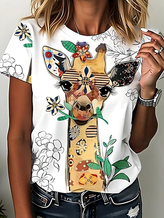 Women's T Shirt Print Graphic Animal Giraffe Vintage