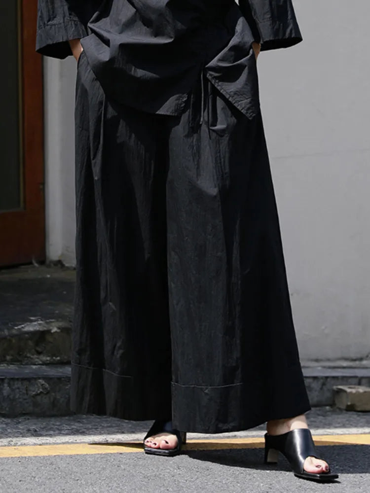 Waist Wide-Leg Pants Organic Elastic Khaki