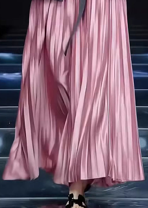 Cotton Wrinkled Skirts Pink Spring Solid Loose