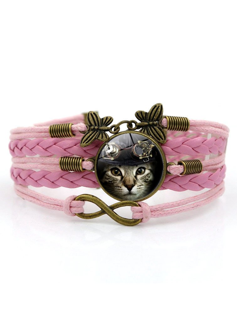 Casual Time Stein Katze Muster Leder Mehrschichtiges Armband Mode Frauen Schmuck cc30