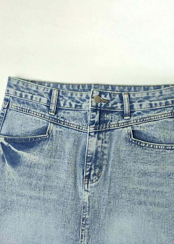 Jupe en jean taille haute à franges et poches bleues Art Summer TT1025