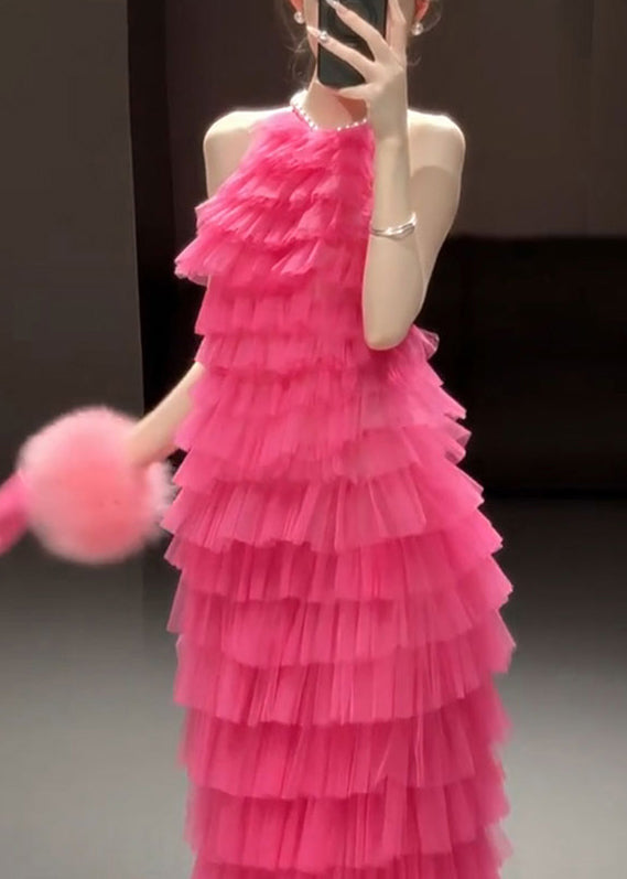 Sleeveless Pleated Solid Rose Dresses Beautiful Backless