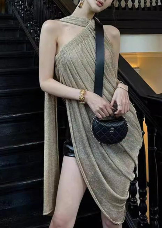 Asymmetrical Open Sleeveless Tank Top Wrinkled New Side