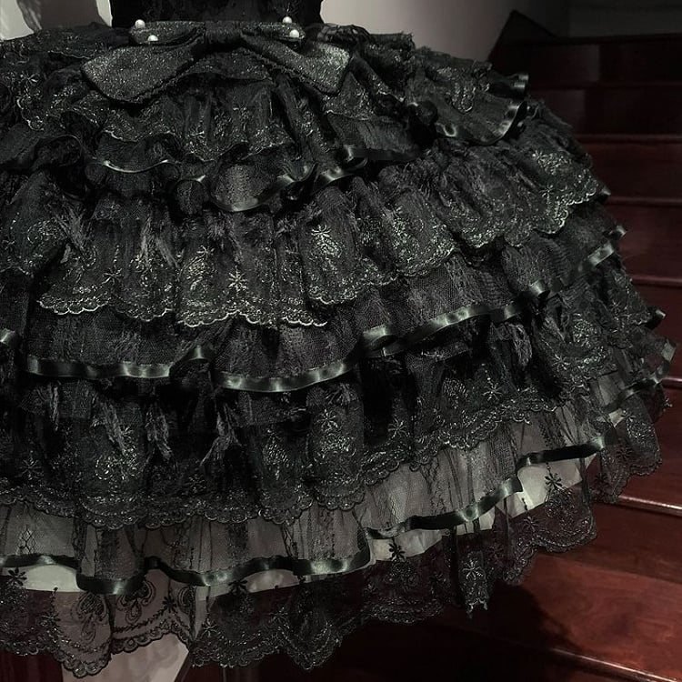 Dress Fabric Tiered Hime Hanayome Lolita Bodice Butterfly All Skirt Black