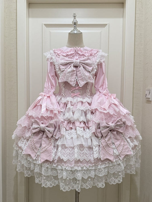 Big Lolita Bows Bead Decoration Skirt Chain Pink Hanayome Tiered Dress