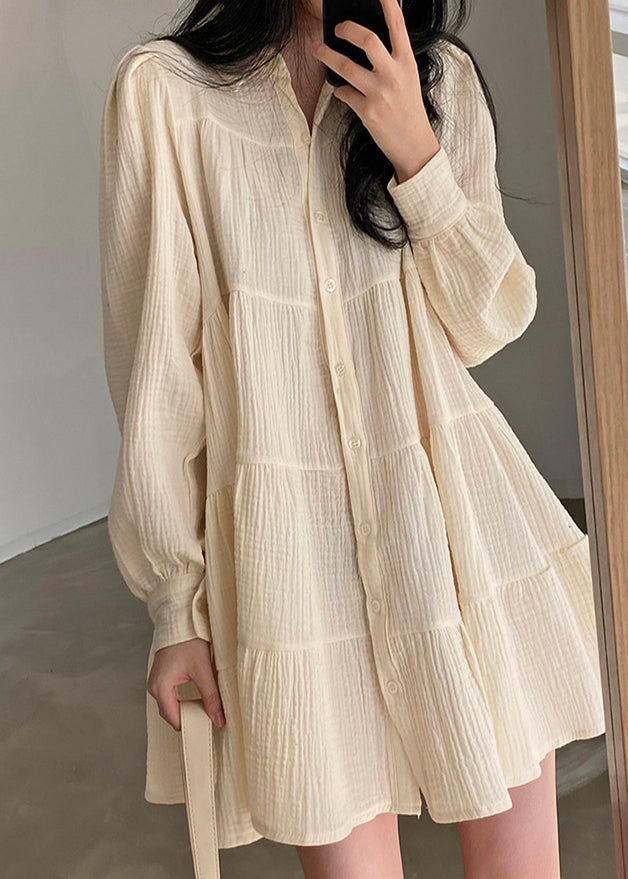 Modern Dresses Cotton Spring Wrinkled Beige Oversized Shirt