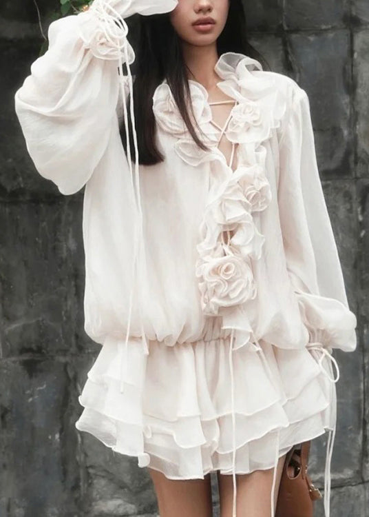 Lantern Ruffled Flower Sleeve Korean Style Three-Dimensional