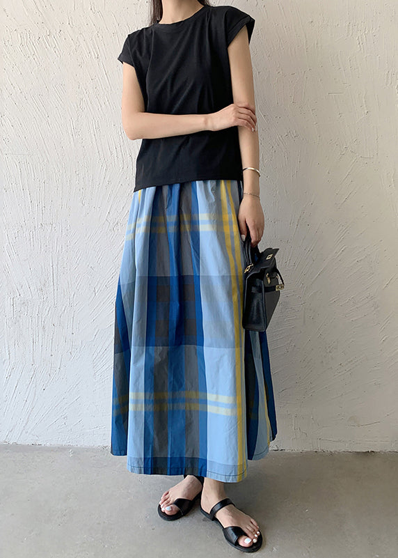 Plaid Large Blue Exra Women Hem Skirt Spring Cotton