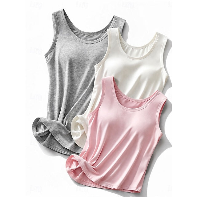 Multi Packs 3pcs Unisex Crew Neck Sleeveless Black+Grey+White