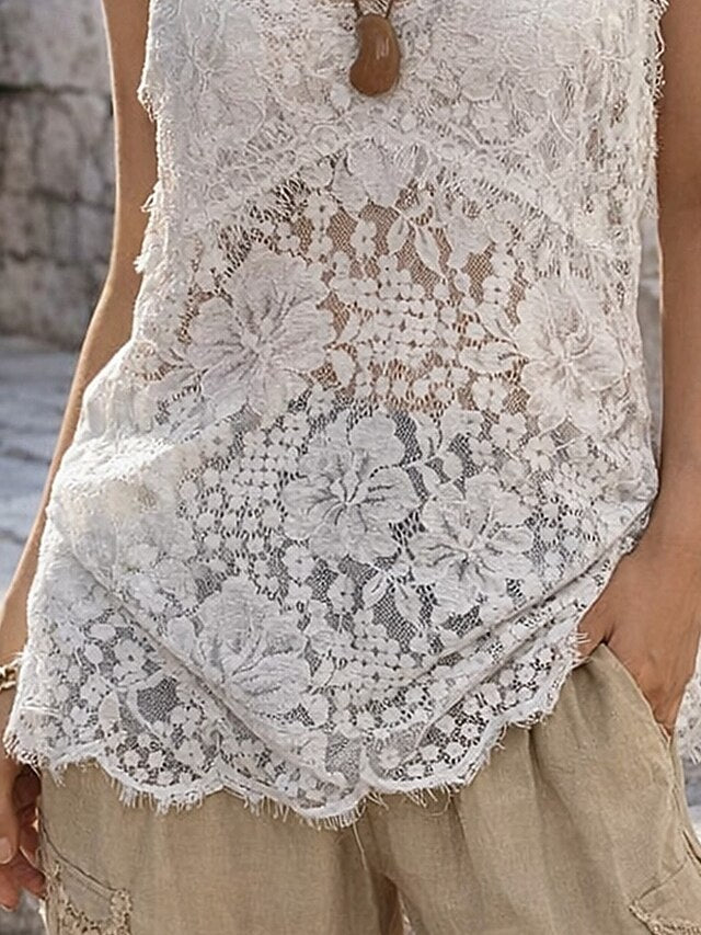 Women's Tank Top Lace T-shirt Lace Patchwork Plain Fashion