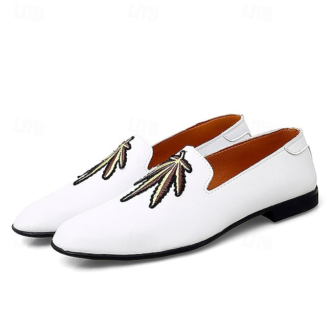 Faux Leather Loafers with Feather - Prom Men's White Shoes