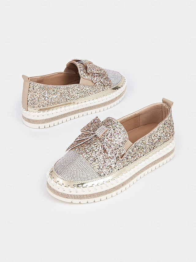 Glittery Loafers Slip-On Rhinestone Women Sparkling for –