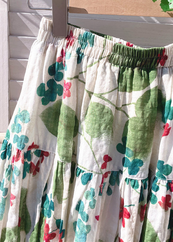 New Summer Green Skirt Elastic Cotton Print Waist