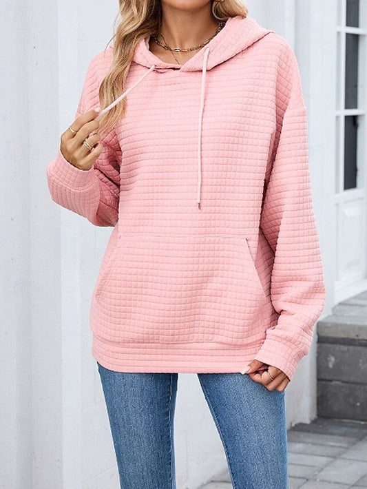 Women's Texture Blouse Pullover Hoodie Sweatshirt Pocket