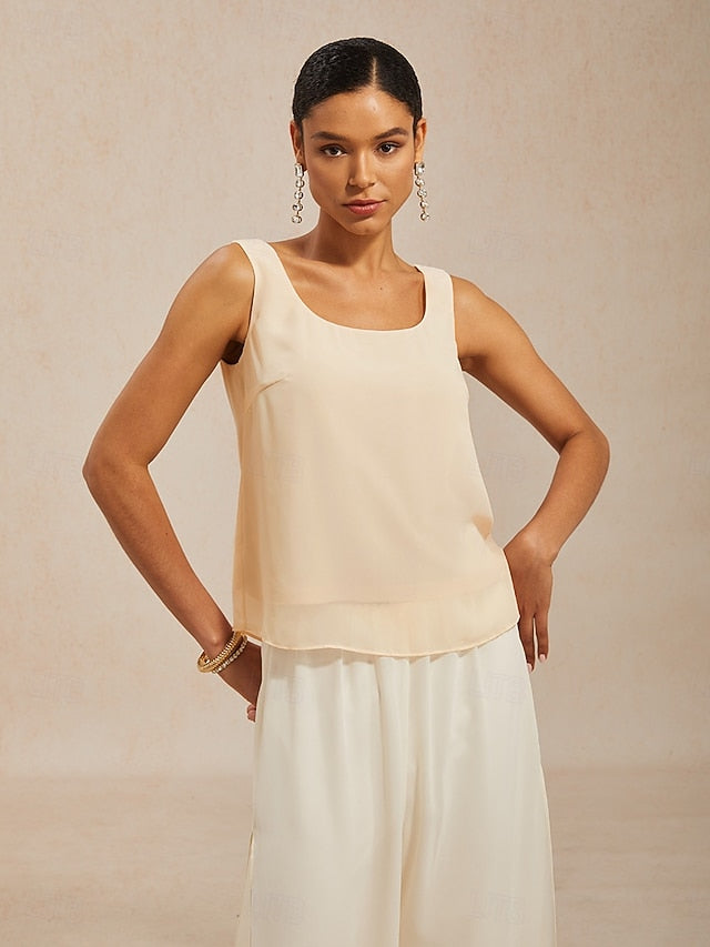Women's Shirt Tank Top Twinset Lace Sequins Mesh Chiffon