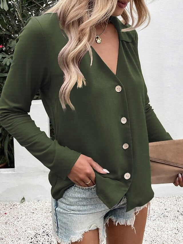 Women's Casual Shirt Button Up Shirt Blouse Buttons Solid