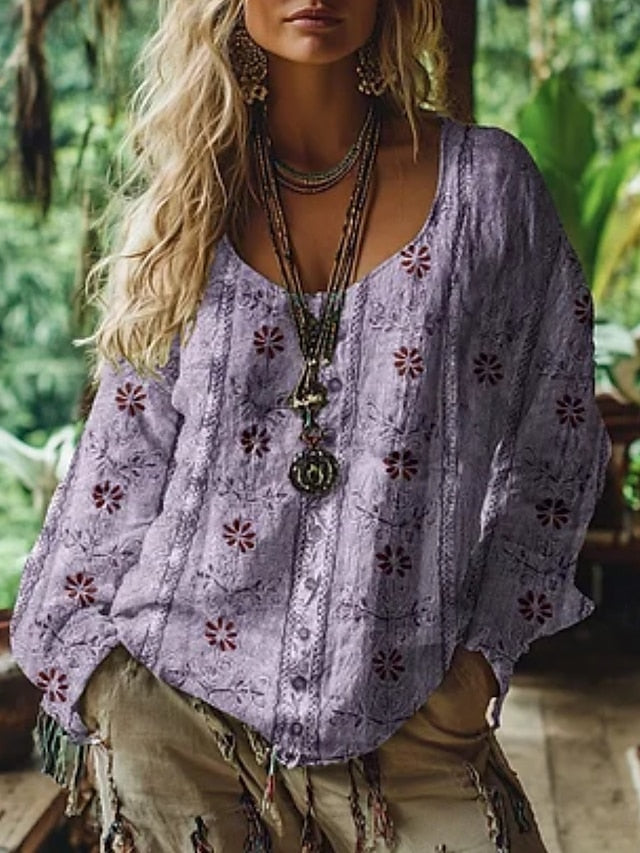 Women's Western Blouse Boho Shirt Blouse Flower Modern