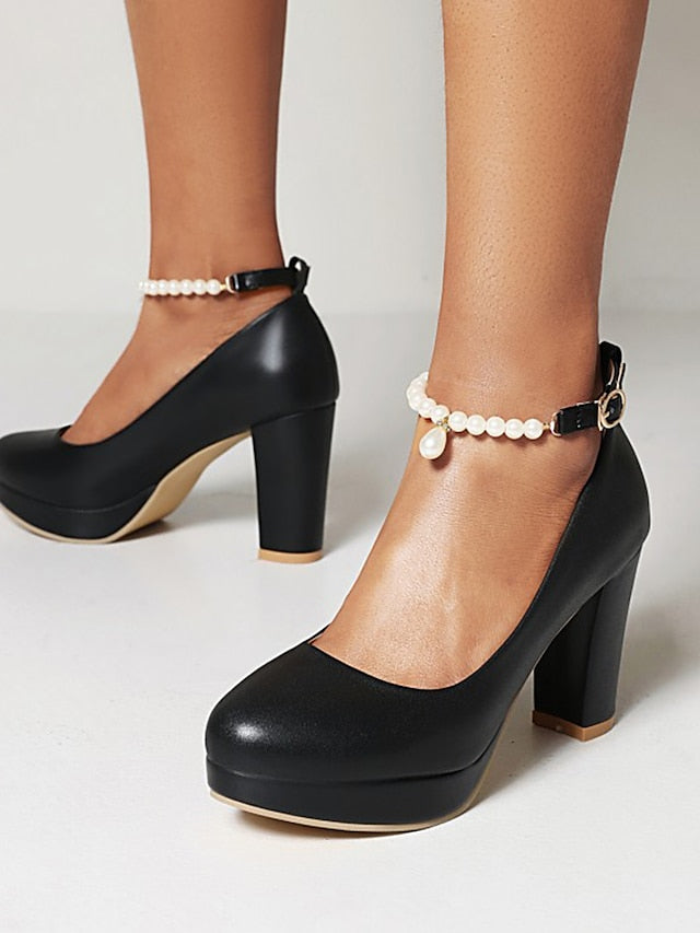 with Pumps Pearl Women's Heel Strap High – Ankle White