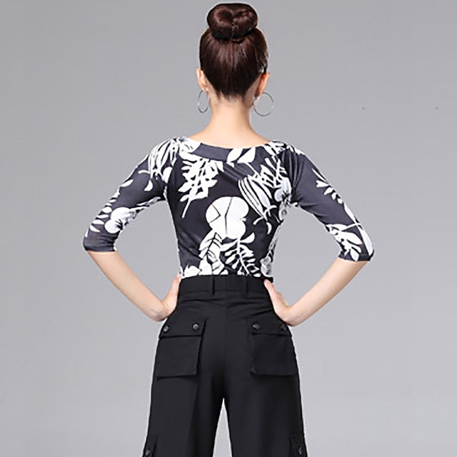 Latin Dance Ballroom Dance Top Printing Splicing Women's