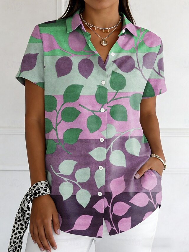 Women's Shirt Buttons Print Graphic Geometric Vintage
