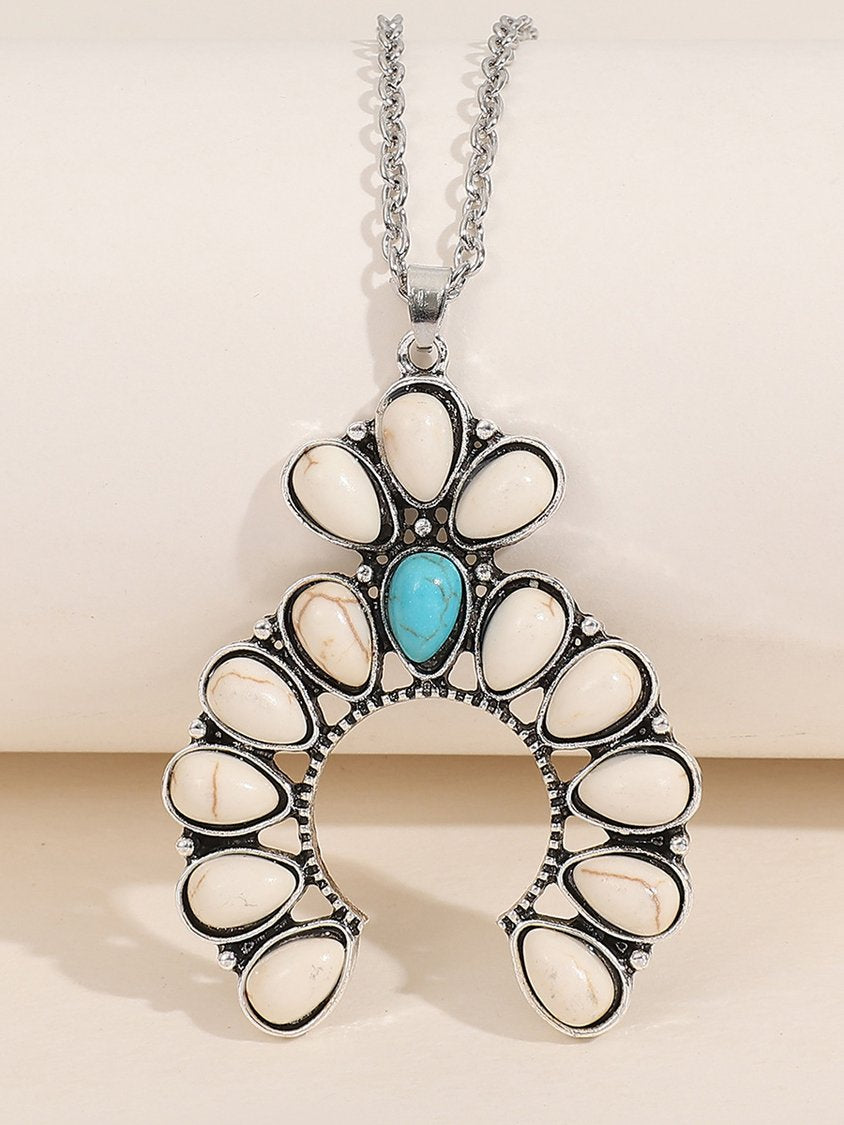 Ethnic Style Turquoise Pendant Necklace Casual Retro Women Jewelry cc59