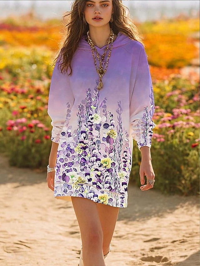 Women's Hoodie Dress Midi Dress Shift Dress Casual Outdoor