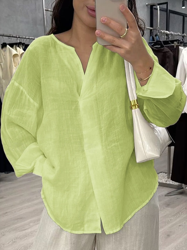 Women's Blouse Cotton Shirt Solid Color Daily Stylish Basic