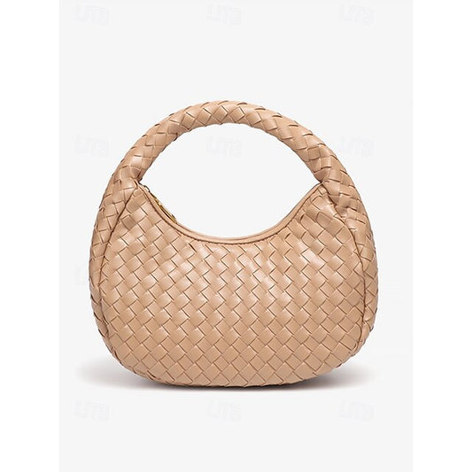 Women's Hobo Ivory Leather – Elegant Round Bag Woven Chic