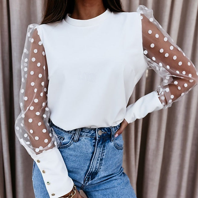 Women's Lace Splicing Top Blouse Chiffon Tops Ruched Lace