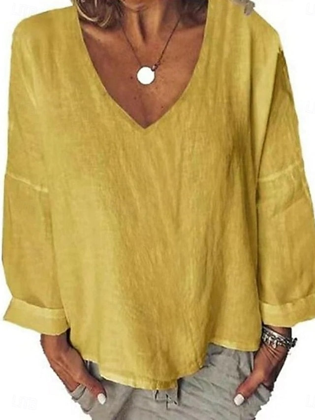 Women's 100% Cotton  Shirt Blouse Solid Color Basic Casual
