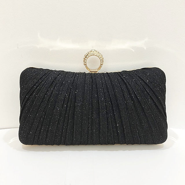 Clutch Evening Rhinestone Ring Glitter Gold Bag with Elegant