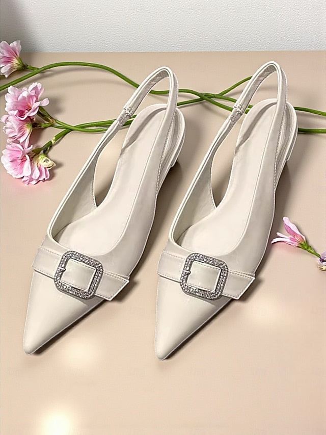Women's Buckle Slingback with Satin Pink Flats Rhinestone