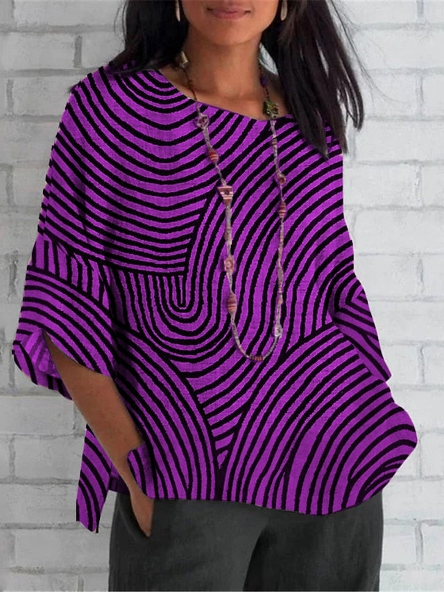 Women's Shirt Faux Cotton Linen Print Geometric Daily