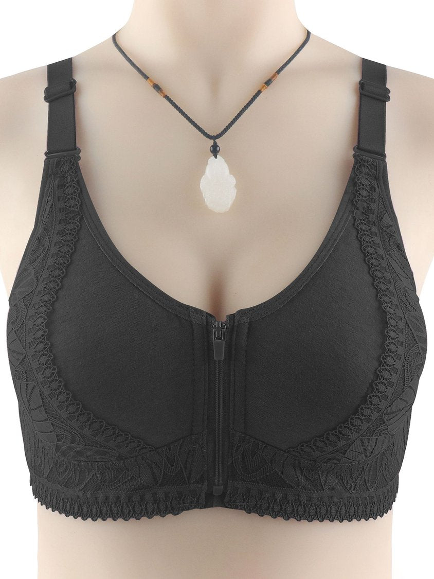 Lace Push Up Zip Front Wireless Bra cc8