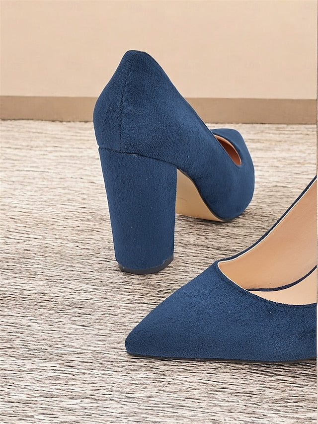 Heel Classic Block Pointed High Toe Heels Suede Women's |