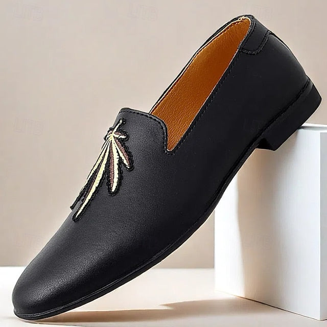 Faux Leather Loafers with Feather - Prom Men's White Shoes