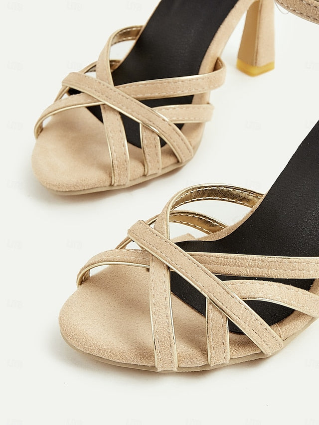 Women's Elegant Suede Strappy – Nude Ankle Heels 1950s