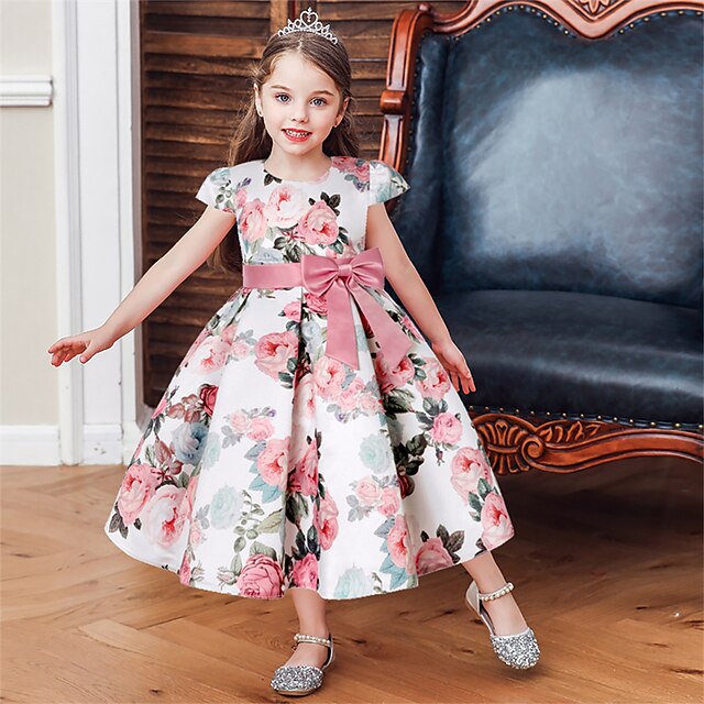 Party Floral Sleeve Kids Girls' Short Dress Flower