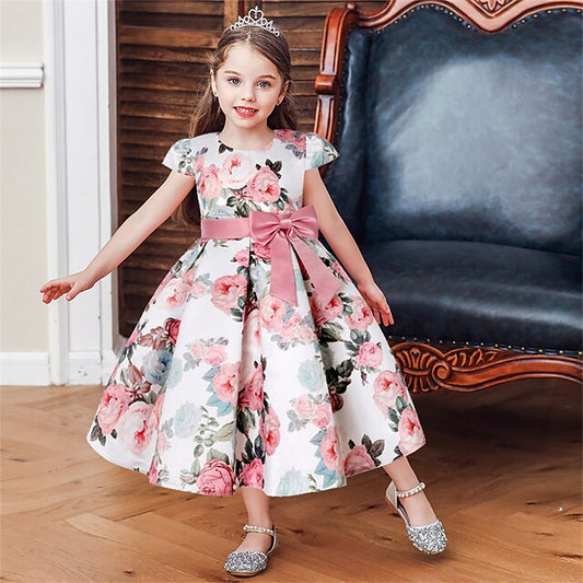 Party Floral Sleeve Kids Girls' Short Dress Flower