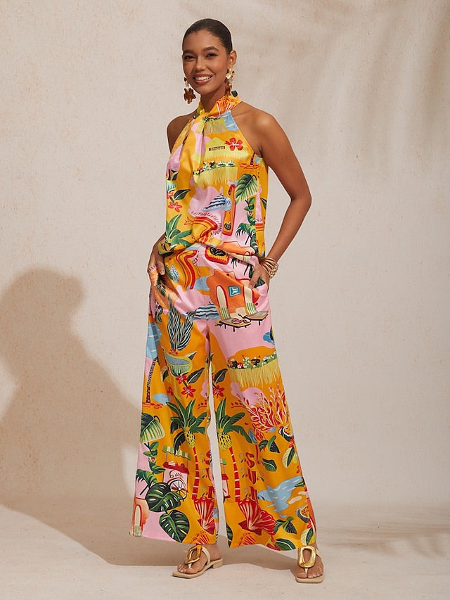 Summer Escape Silky Satin Floral Halter Top