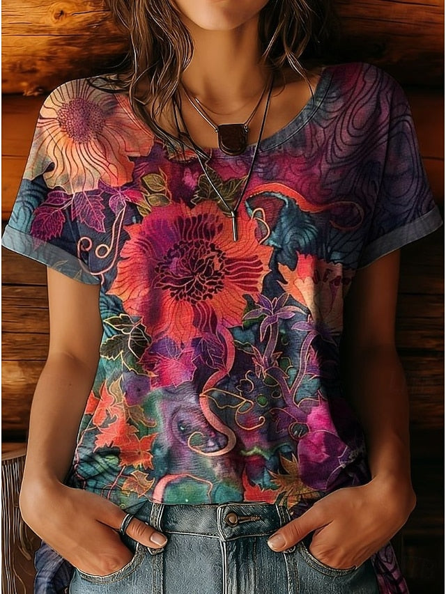 Women's T Shirt Floral Graphic Plants Vintage Stylish