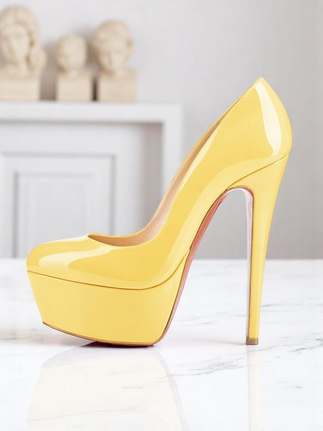 Platform Heels Patent Women's with Pointed-Toe and Black