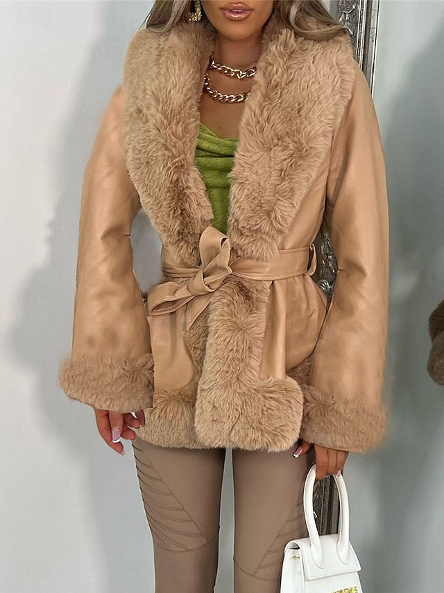 Leather Warm Fur Women's Collar Breathable Jacket Faux